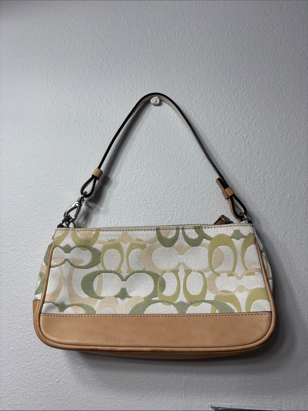 Coach Signature Canvas Shoulder Bag in Green and Tan